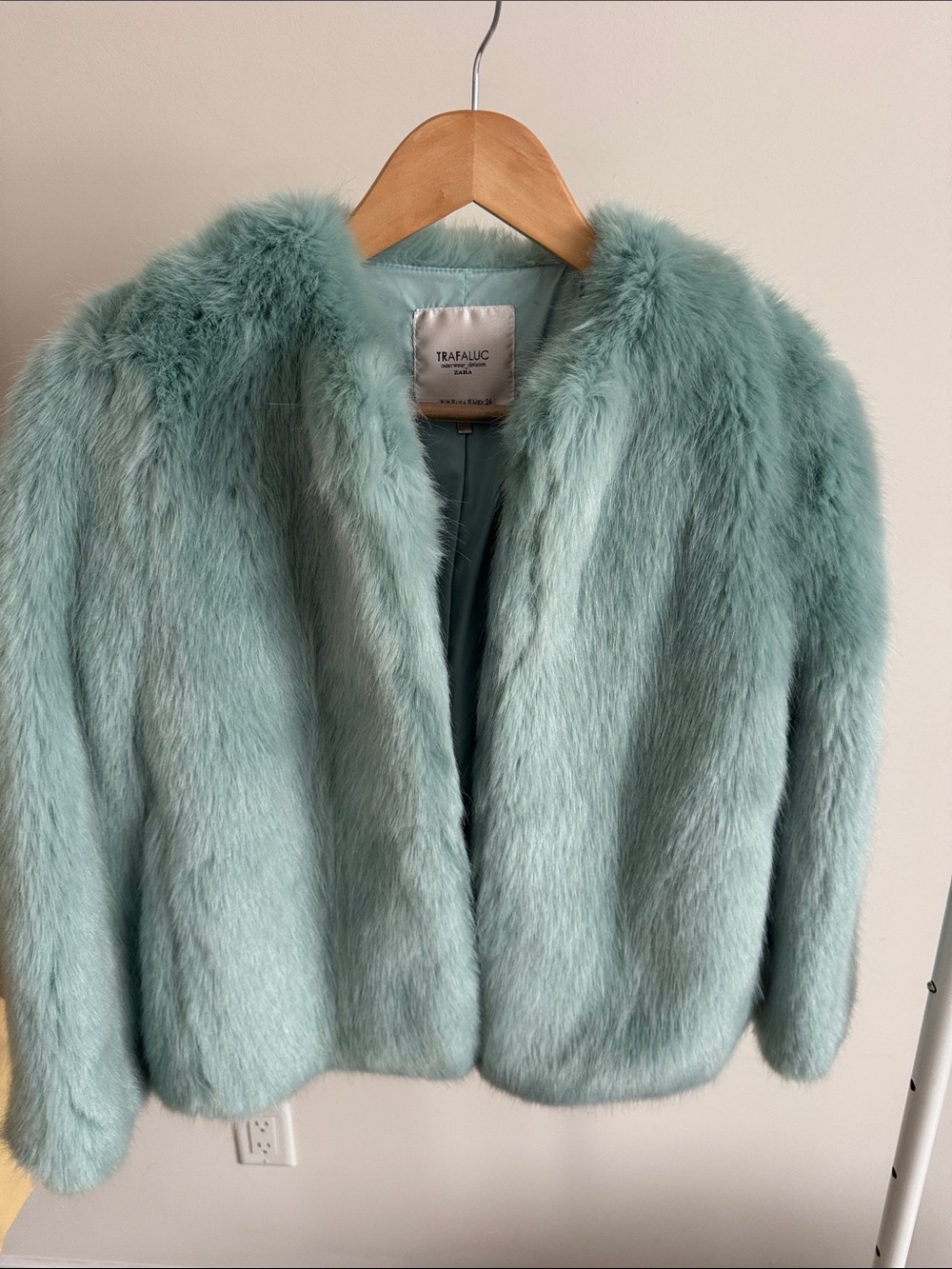 Zara TRF/Trafaluc Mint Faux Fur Jacket - Women's Short Coat